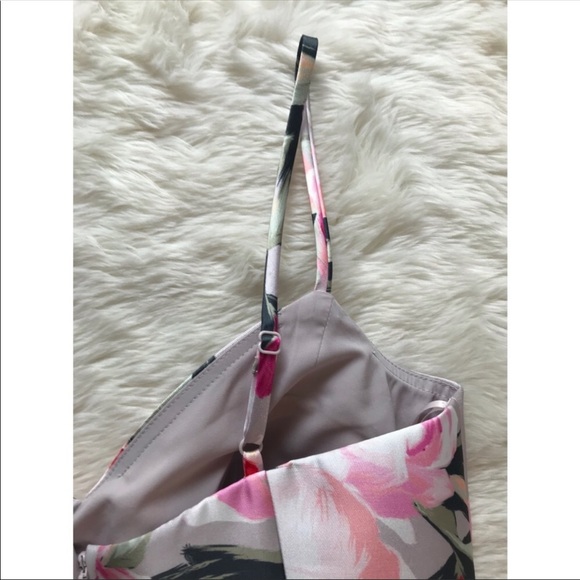ELIZA J Mikado Floral Print Cocktail Dress Spaghetti Strap Gray Pink Size 8 New - Picture 9 of 14